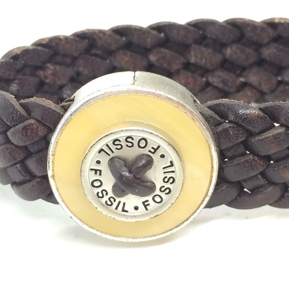 3/$30 FOSSIL LEATHER BRAID BRACELET BROWN MAGNETIC CLASP BOHO - Picture 8 of 14